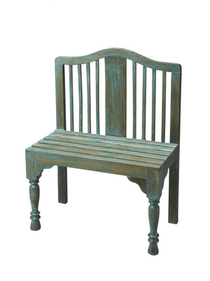 Homeroots Antiqued Blue Solid Wood Bench  Solid Wood 389166