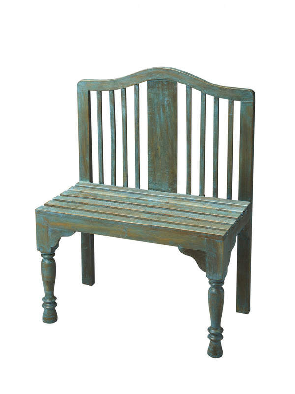 Homeroots Antiqued Blue Solid Wood Bench  Solid Wood 389166