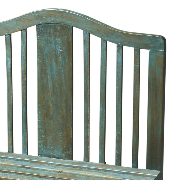 Homeroots Antiqued Blue Solid Wood Bench  Solid Wood 389166