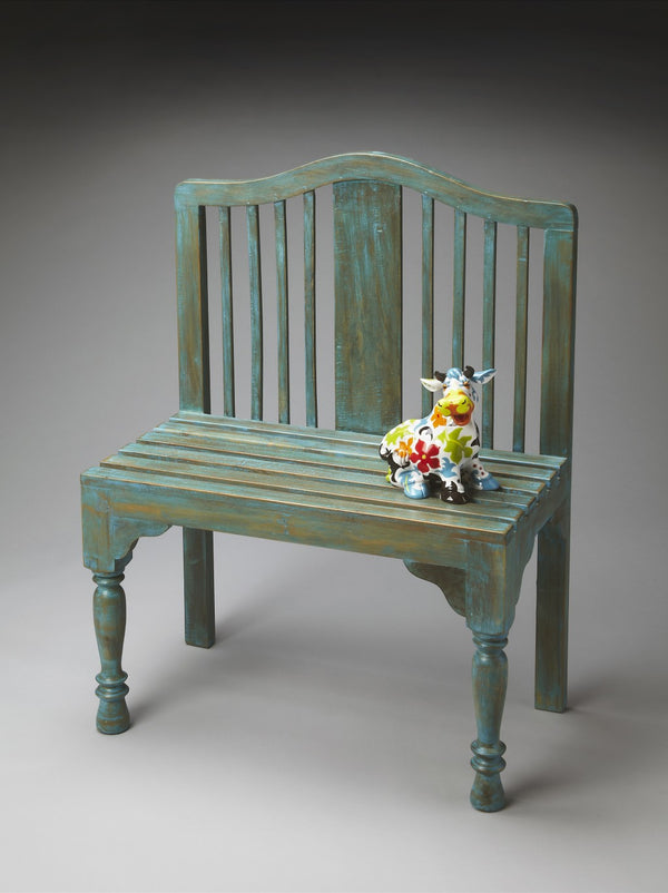Homeroots Antiqued Blue Solid Wood Bench  Solid Wood 389166