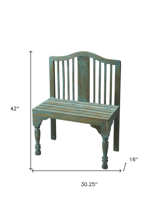 Homeroots Antiqued Blue Solid Wood Bench  Solid Wood 389166