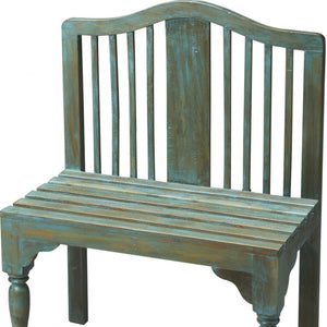 Homeroots Antiqued Blue Solid Wood Bench  Solid Wood 389166
