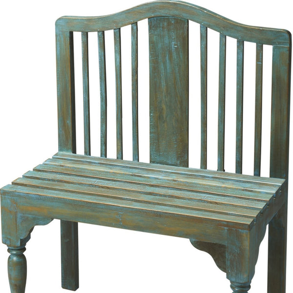 Homeroots Antiqued Blue Solid Wood Bench  Solid Wood 389166