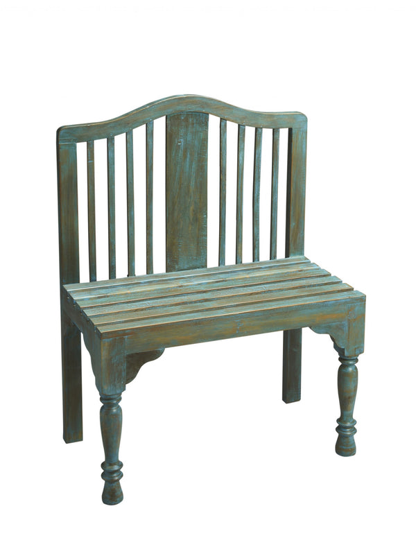 Homeroots Antiqued Blue Solid Wood Bench  Solid Wood 389166