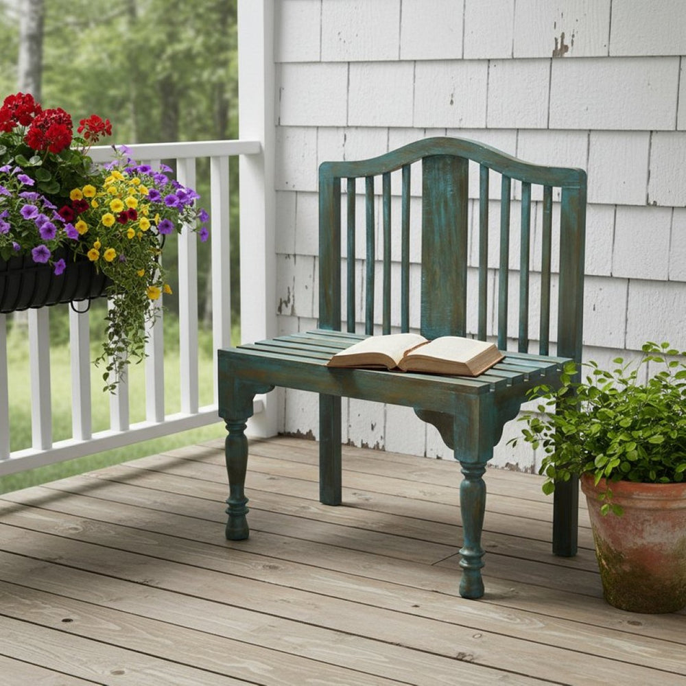 HomeRoots 30" Vibrant Blue Solid Wood Garden Bench - Rustic Charm for Outdoor Spaces, Customizable Seating Option 389166