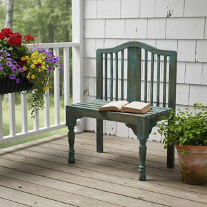 HomeRoots 30" Vibrant Blue Solid Wood Garden Bench - Rustic Charm for Outdoor Spaces, Customizable Seating Option 389166