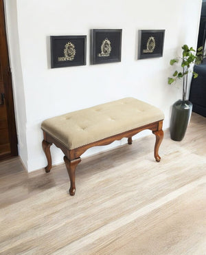 HomeRoots Classic Olive Brown Bench - Timeless Elegance with Button-Tufted Cream Upholstery for Any Space 389170