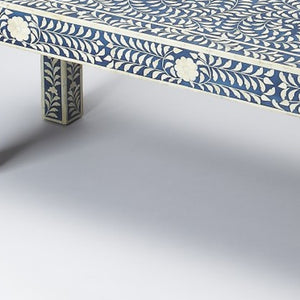 Homeroots Blue And Ivory Bone Inlay Bench  Solid Wood 389177