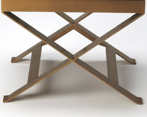 Homeroots 20" Brown Faux Leather Ottoman   389180