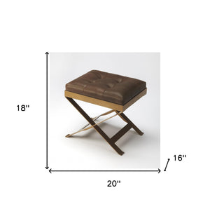 Homeroots 20" Brown Faux Leather Ottoman   389180