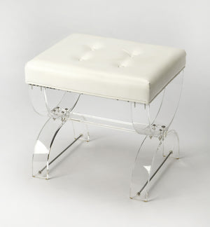 Homeroots 21" White Faux Leather And Clear Ottoman   389183