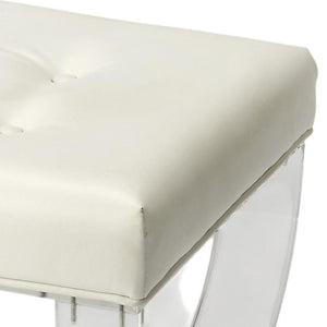HomeRoots 21" White Faux Leather Tufted Ottoman with Clear Acrylic Base – Stylish Seating & Versatile Accent Piece 389183
