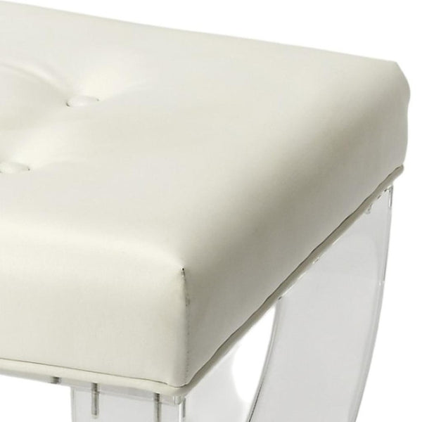 HomeRoots 21" White Faux Leather Tufted Ottoman with Clear Acrylic Base – Stylish Seating & Versatile Accent Piece 389183
