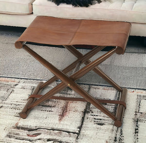 Homeroots 24" Brown Faux Leather Ottoman   389185