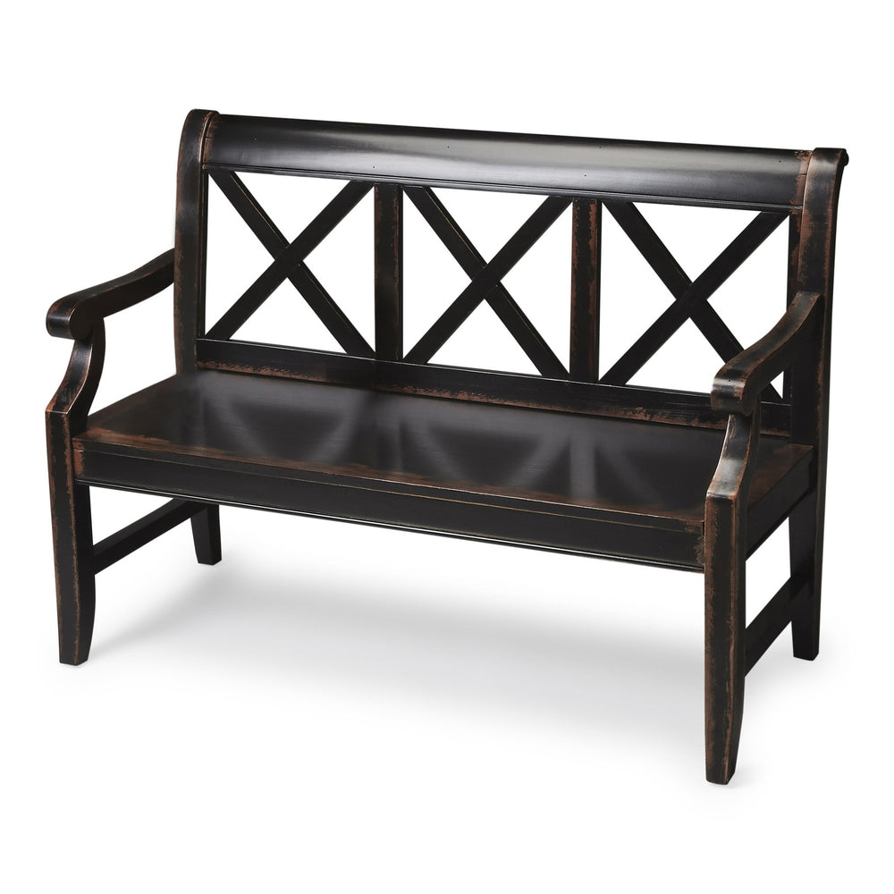 Homeroots Modern Rustic Black Bench  Solid Wood 389188