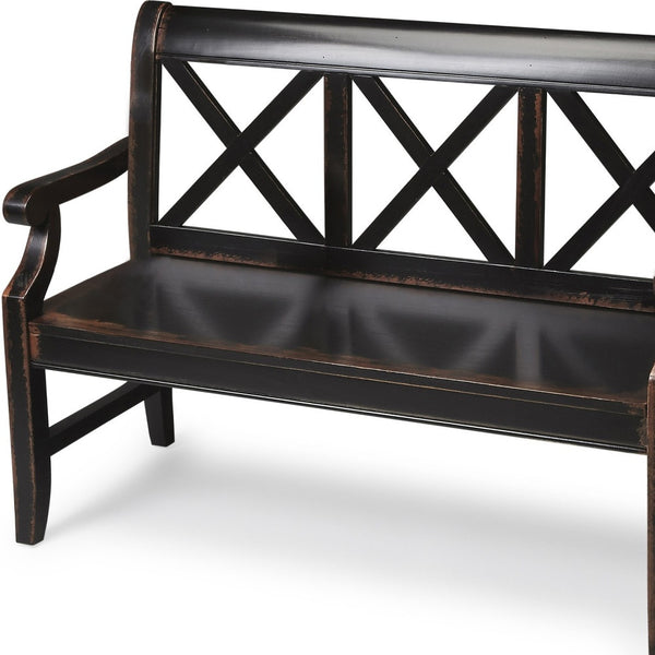 Homeroots Modern Rustic Black Bench  Solid Wood 389188