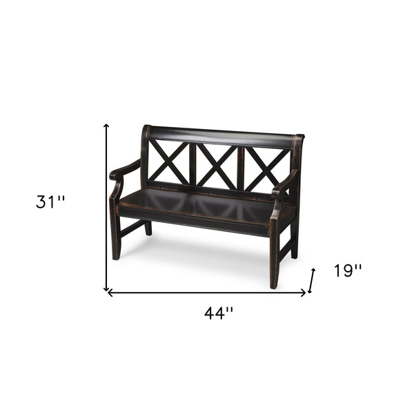 Homeroots Modern Rustic Black Bench  Solid Wood 389188