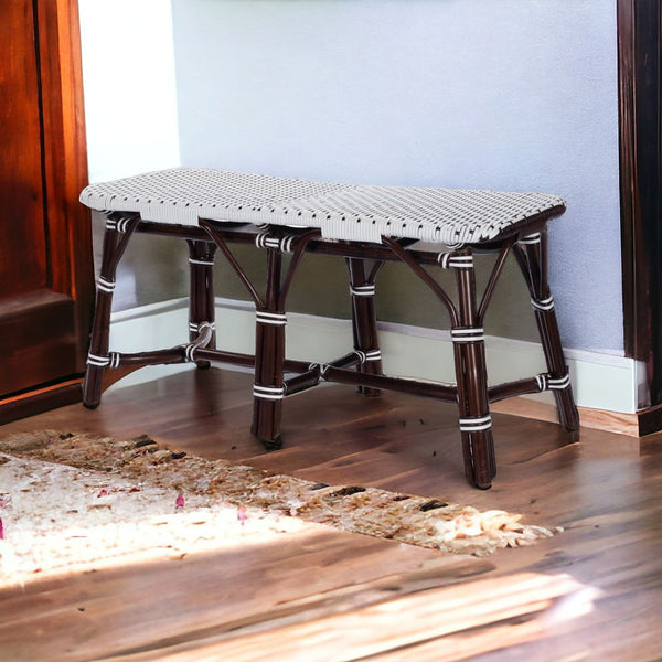 Homeroots 43" Dark Brown And White Wicker Entryway Bench  Rattan 389190