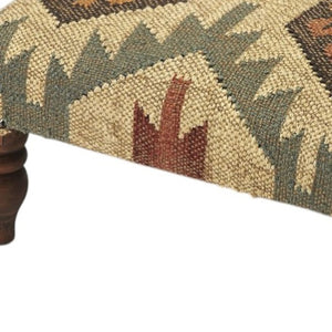 HomeRoots 20" Southwestern Jute and Wool Footstool – Rustic Beige & Green Ottoman for Farmhouse Décor 389192