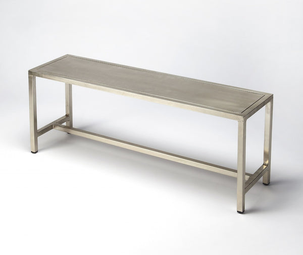 HomeRoots 44" Silver Iron Bench - Stylish Modern Seating for Entryway, Hallway & Laundry Room - Durable & Elegant 389193