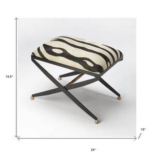 Homeroots 24" Black And White Cotton Blend And Black Ottoman   389194