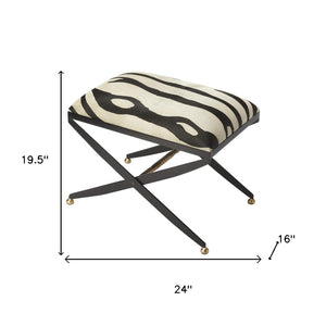 HomeRoots 24" Stylish Black and White Cotton Blend Ottoman - Versatile Seating, Footrest, or Tabletop Solution 389194
