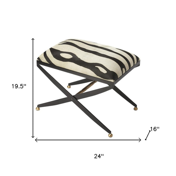 HomeRoots 24" Stylish Black and White Cotton Blend Ottoman - Versatile Seating, Footrest, or Tabletop Solution 389194