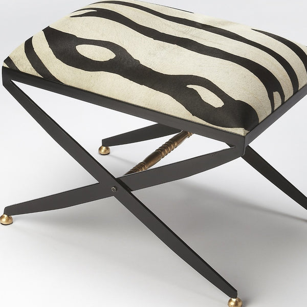 Homeroots 24" Black And White Cotton Blend And Black Ottoman   389194