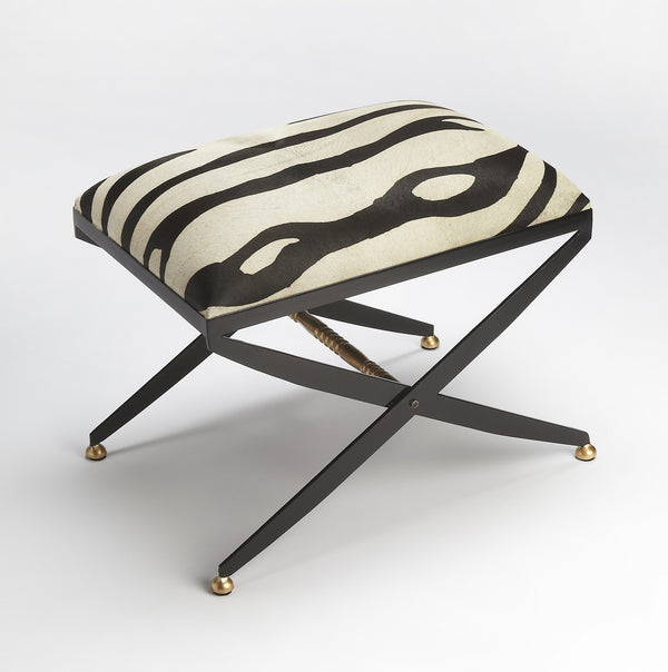 Homeroots 24" Black And White Cotton Blend And Black Ottoman   389194