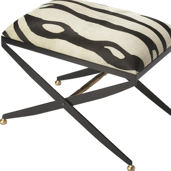 HomeRoots 24" Stylish Black and White Cotton Blend Ottoman - Versatile Seating, Footrest, or Tabletop Solution 389194