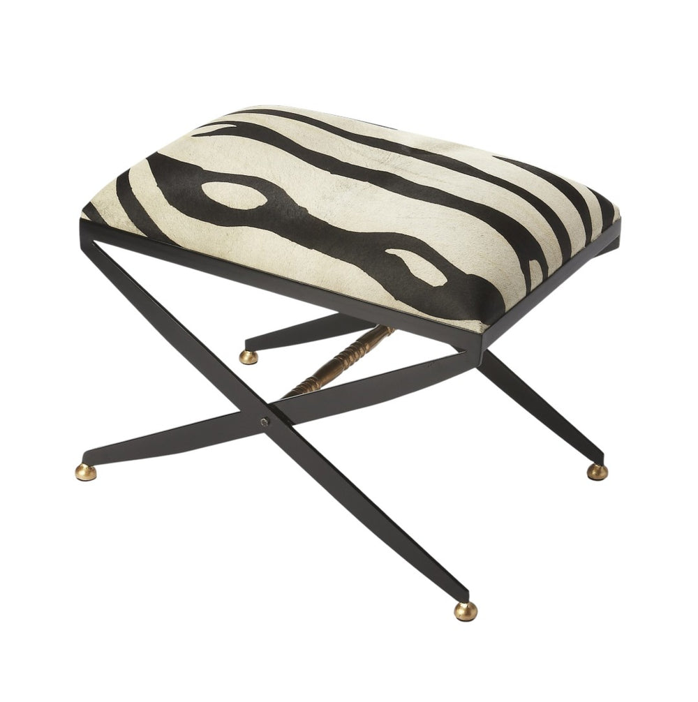 HomeRoots 24" Stylish Black and White Cotton Blend Ottoman - Versatile Seating, Footrest, or Tabletop Solution 389194