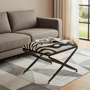 HomeRoots 24" Stylish Black and White Cotton Blend Ottoman - Versatile Seating, Footrest, or Tabletop Solution 389194