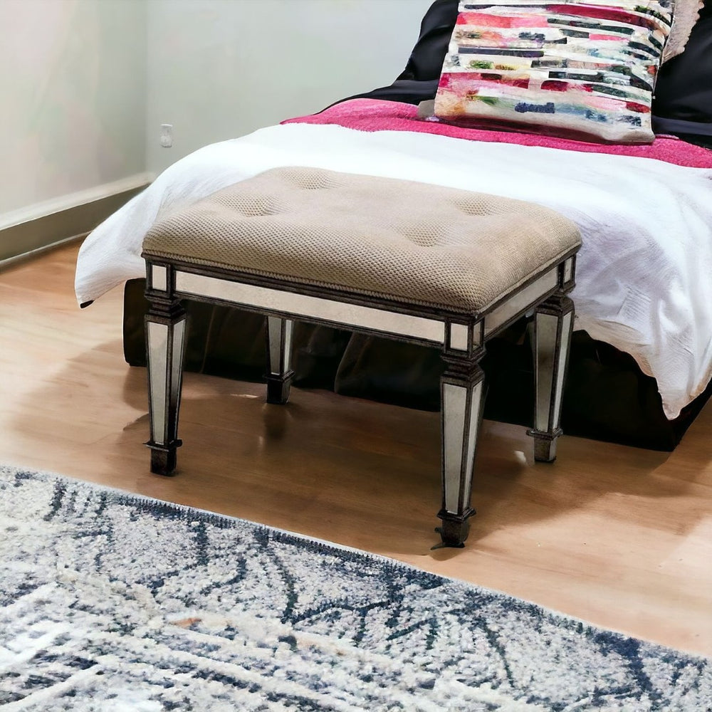 HomeRoots 25" Elegant Chocolate and Ivory Upholstered Cotton Bedroom Bench for Stylish Seating Solutions 389195
