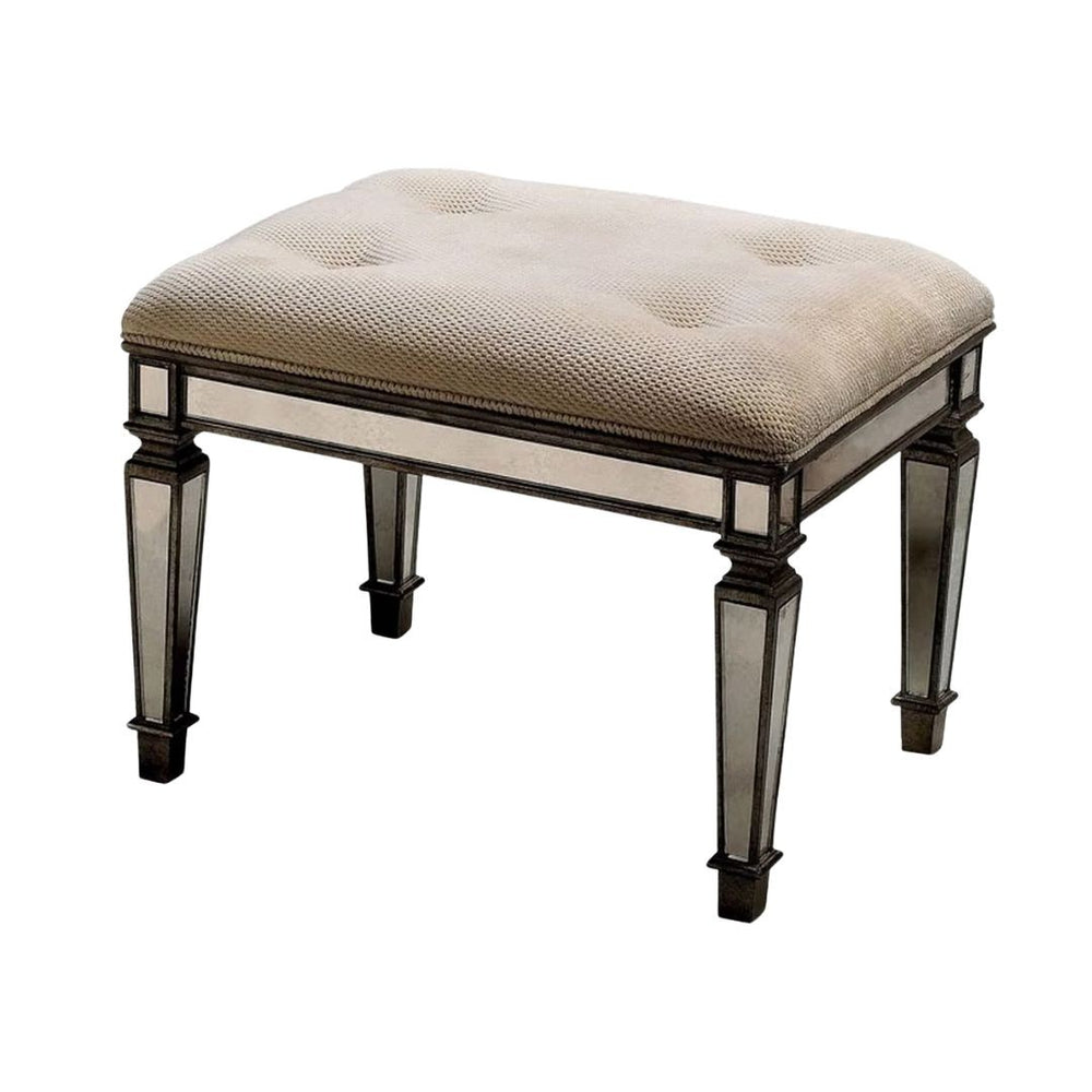 HomeRoots 25" Elegant Chocolate and Ivory Upholstered Cotton Bedroom Bench for Stylish Seating Solutions 389195