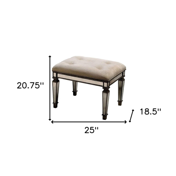 Homeroots 25" Chocolate And Ivory Upholstered 100% Cotton Bedroom Bench  Solid Wood 389195