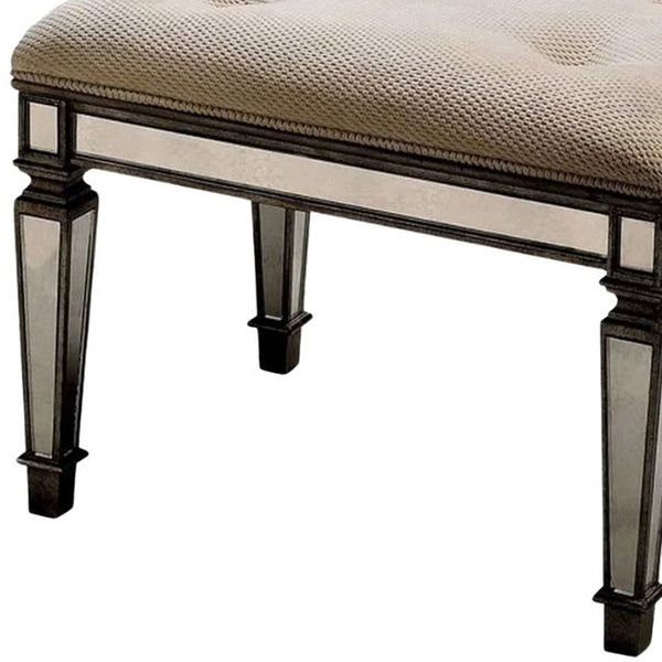Homeroots 25" Chocolate And Ivory Upholstered 100% Cotton Bedroom Bench  Solid Wood 389195