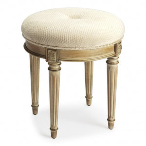 Homeroots 18" Ivory Polyester Blend And Brown Ottoman   389196