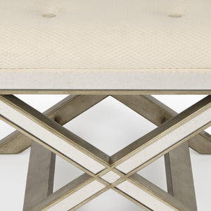 Homeroots 26" Ivory Polyester Blend And Brown Ottoman   389197