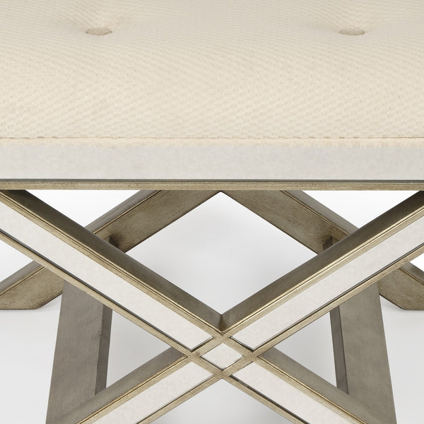 Homeroots 26" Ivory Polyester Blend And Brown Ottoman   389197