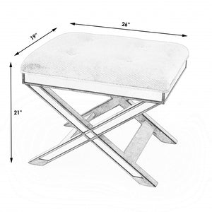 Homeroots 26" Ivory Polyester Blend And Brown Ottoman   389197
