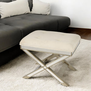 HomeRoots 26" Ivory Cotton Tufted Ottoman - Vintage Character, Durable Upholstery, Perfect for Living Spaces! 389197