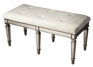 HomeRoots 42" Silver Upholstered Cotton Entryway Bench - Chic Seating for Foyers, Bedrooms, and Hallways 389198