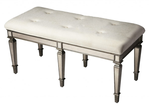 HomeRoots 42" Silver Upholstered Cotton Entryway Bench - Chic Seating for Foyers, Bedrooms, and Hallways 389198