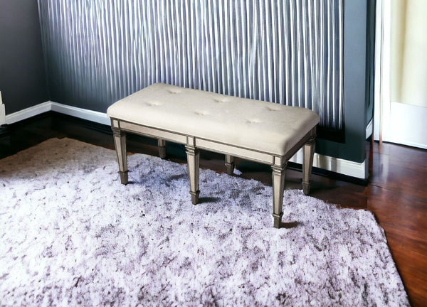 HomeRoots 42" Silver Upholstered Cotton Entryway Bench - Chic Seating for Foyers, Bedrooms, and Hallways 389198