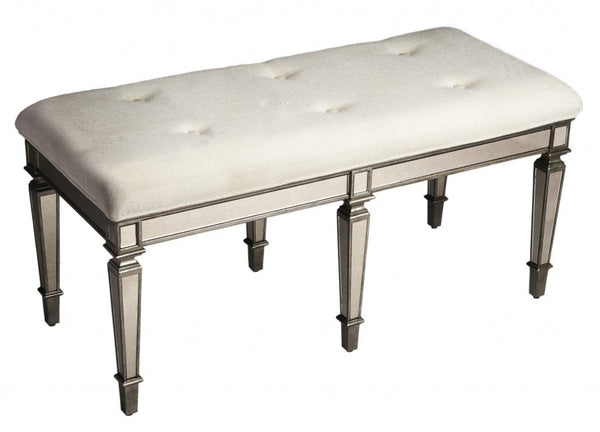 HomeRoots 42" Silver Upholstered Cotton Entryway Bench - Chic Seating for Foyers, Bedrooms, and Hallways 389198