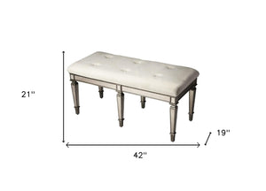 HomeRoots 42" Silver Upholstered Cotton Entryway Bench - Chic Seating for Foyers, Bedrooms, and Hallways 389198