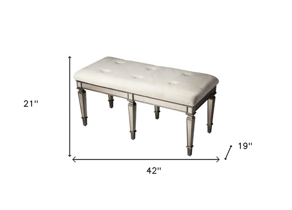 HomeRoots 42" Silver Upholstered Cotton Entryway Bench - Chic Seating for Foyers, Bedrooms, and Hallways 389198