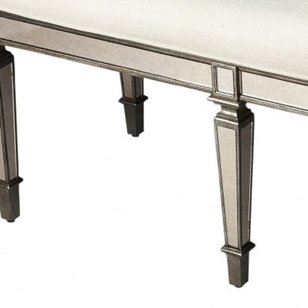 HomeRoots 42" Silver Upholstered Cotton Entryway Bench - Chic Seating for Foyers, Bedrooms, and Hallways 389198
