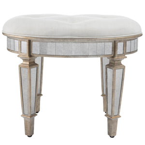 Homeroots 24" Cream Linen And Silver Metallic Round Ottoman   389199