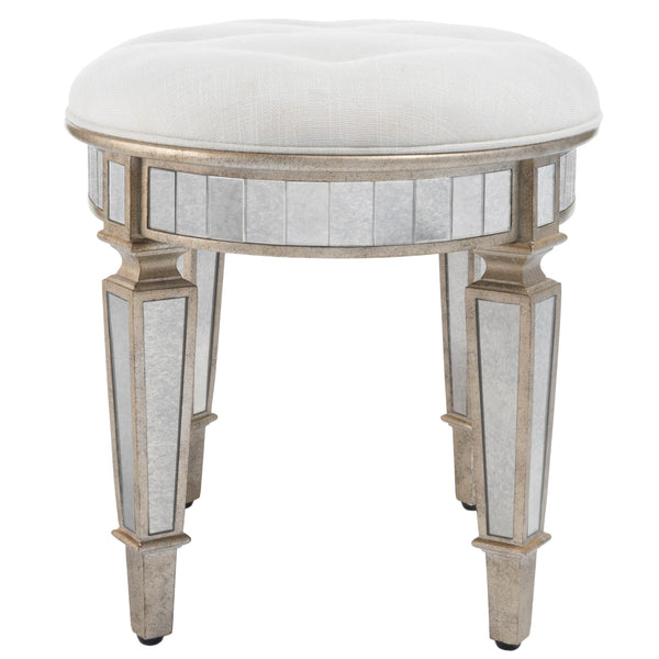 Homeroots 24" Cream Linen And Silver Metallic Round Ottoman   389199